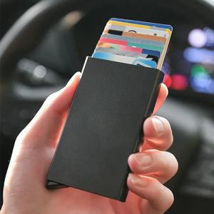 Rfid 스마트 지갑 카드 소지자 금속 얇은 슬림 남성 여성 지갑 팝업 미니멀리스트 지갑 남성용 작은 검은 지갑 Vallet Walets