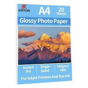 KRYON A4 크기 고광택 인화지 8.3 x 11.7 인치 20 매 48Ib 180Gsm 잉크젯 프린터용