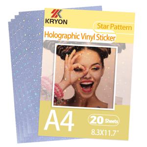 KRYON A4 20 매 별 패턴 크기: 8.3x11.7 인치 210x297mm 홀로그램 스티커 용지 반짝이 투명 콜드 라미네이팅 필름