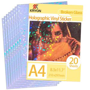 KRYON A4 20 매 다이아몬드 패턴 크기: 8.3x11.7 인치 210x297mm 홀로그램 스티커 용지 반짝이 투명 콜드 라미네이팅 필름