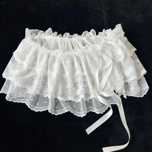 한국어 Ins Blogger 독특한 레이스 레이어드 거즈 스커트 레이스 트림 a 라인 짧은 천 미니 허리 스커트 하라주쿠 소녀의 흰색 스커트