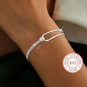 새로운 S925 실버 미니멀리스트 기하학 콜라주 팔찌 여성 쥬얼리 절묘하고 우아한 생일 및 크리스마스 선물