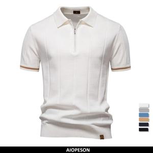 AIOPESON 남성용 솔리드 컬러 스포츠 지퍼 폴로 셔츠 남성용 운동 사회 폴로 셔츠 Office Slim Fit Polo