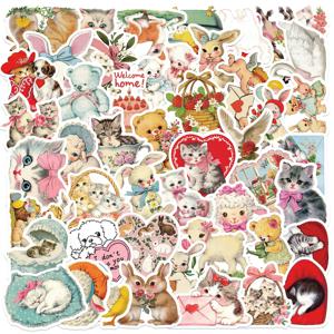 50pcs귀여운 빈티지 동물 클립 아트 스티커 아트 클립 아트 컬렉션 DIY 선물 장난감 데칼 노트북 스크랩북 장식 방수