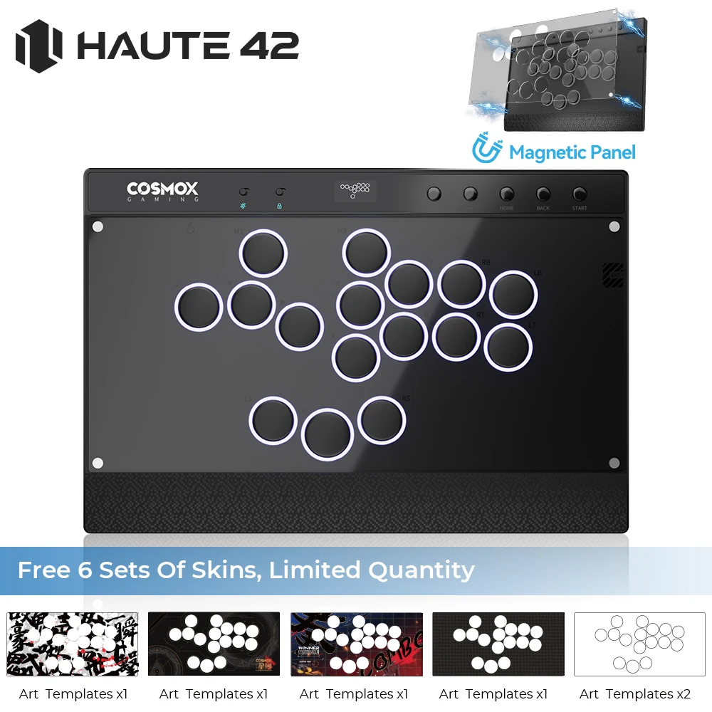 Haute42 마그네틱 히트박스 레버리스 컨트롤러 버튼 림 아케이드 컨트롤러 (PC/PS4/PS5/스위치용) 스틱리스 아케이드 스틱 히트박스