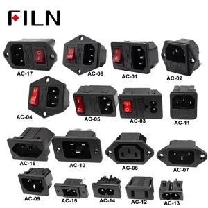 IEC320 C14 전기 AC 소켓 3핀 빨간색 LED 250V 10A 퓨즈 암수 입력 플러그 커넥터 2핀 소켓 마운트 로커 스위치