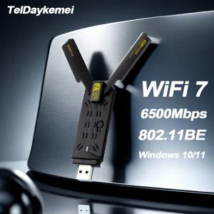 WiFi 7 USB 어댑터 BE6500 2.4G/5G/6GHz 트라이 밴드 USB3.0 무선 네트워크 카드 Win10/11 PC 용 6500Mbps 802.11BE