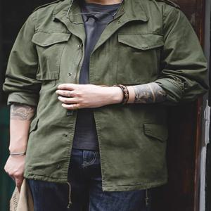 M65 필드 재킷, 남성용 밀리터리 재킷, 레트로 멀티 포켓 칼라 지퍼 재킷, 면 100%