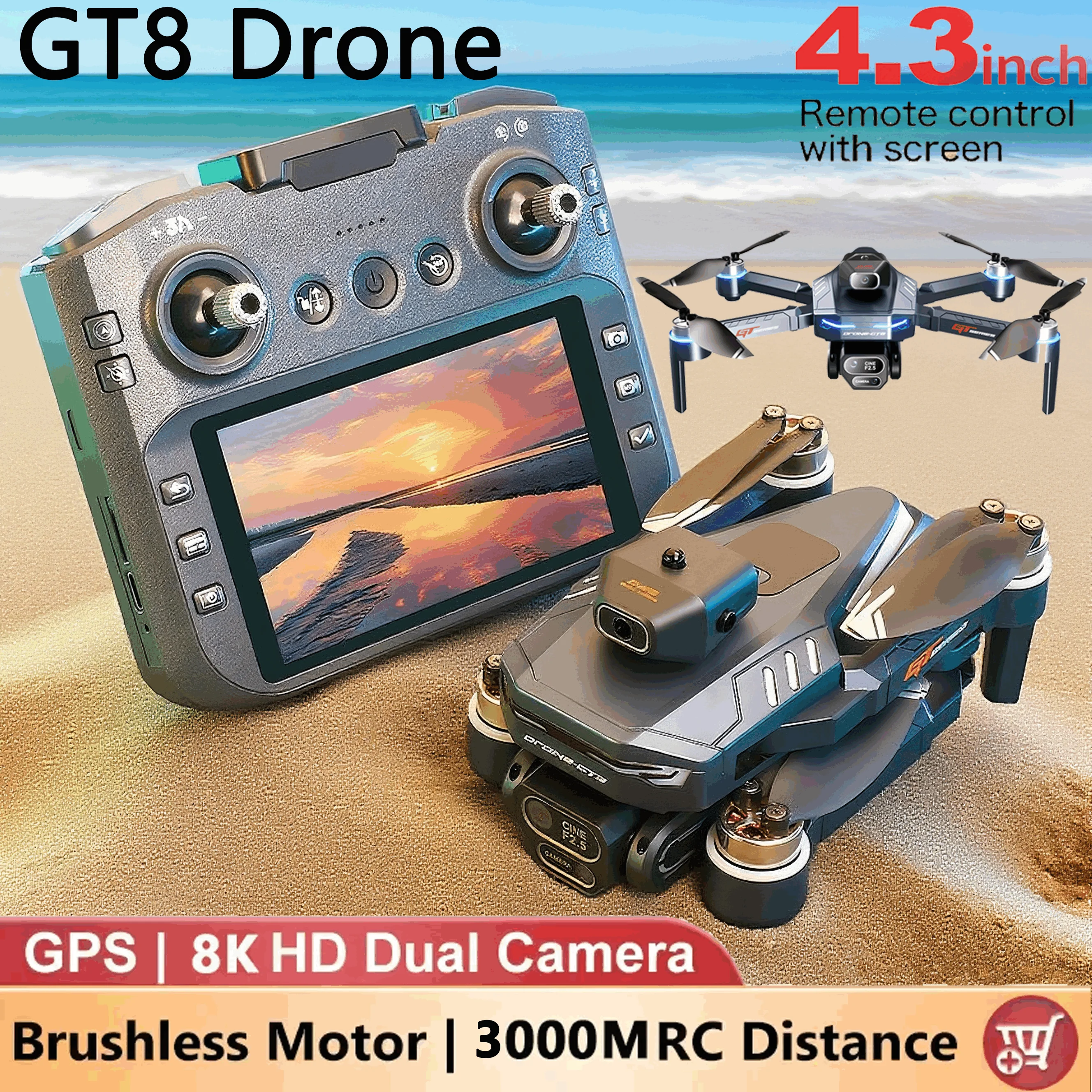 GT8 NEW 드론 4K 전문가용 8K 카메라 항공 FPV 장애물 회피 대형 스크린 리모컨 접이식 RC UAV 장난감 선물