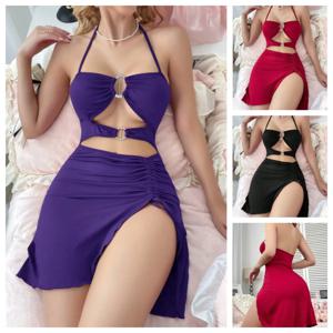 Pure Desire 섹시한 아가씨 v 넥 서스펜더 힙 랩 드레스 여성 여름 할로우 백리스 독특한 세련된 힙 랩 짧은 스커트