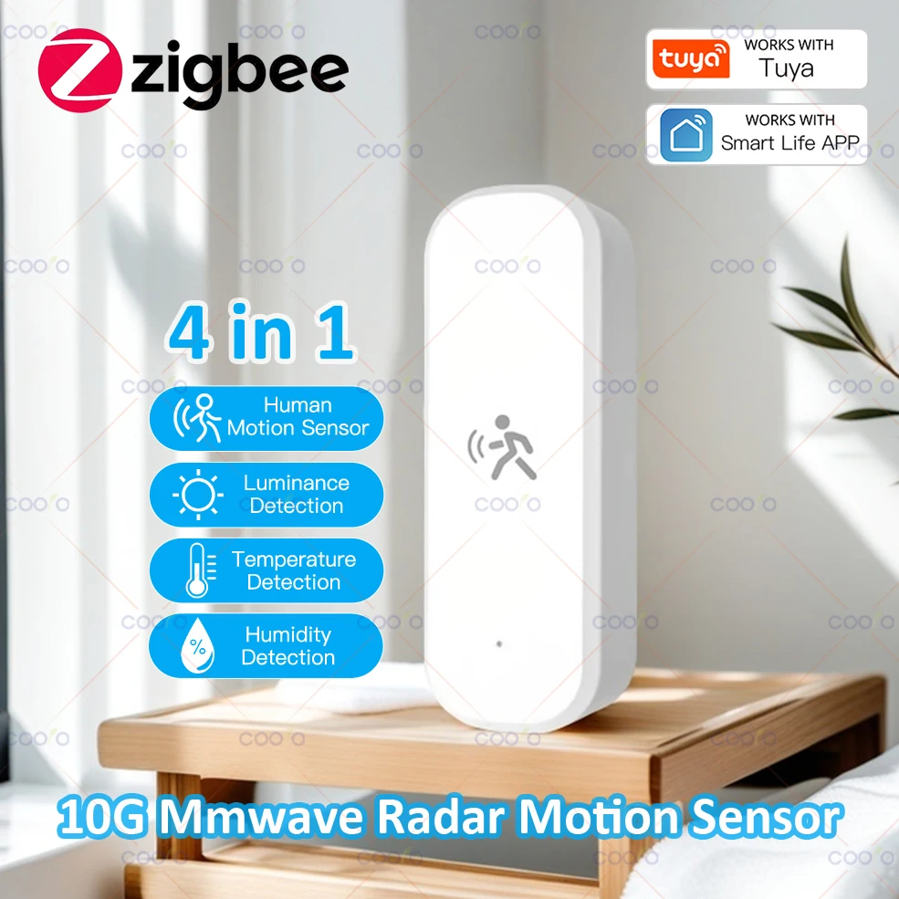 투야 10G 4 in 1 인체감지 센서 지그비 MmWave 레이더 감지기 (휘도, 온도, 습도 센서 포함) PIR 센서 대체
