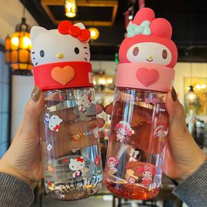 500ml Kawaii Sanrio 인형 투명 컵 헬로 키티 Kuromi Cinnamoroll 멜로디 만화 휴대용 학생 워터 컵 소녀 선물