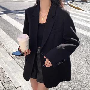 여성을위한 가을 겨울 블랙 블레이저 패션 streetwear 싱글 브레스트 작은 양복 재킷 캐주얼 느슨한 긴 소매 겉옷