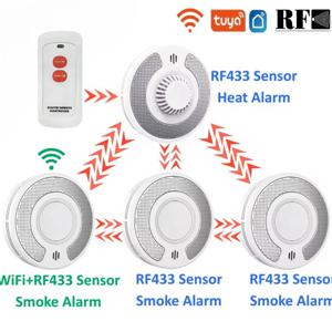 Tuya WiFi&RF 무선 연기 감지기-VS03W, RF 연기 |   2500mAh CR17450 10년 배터리 및 리모컨이 포함된 열 경보 번들