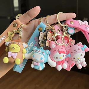 Kawaii 헬로 키티 Sanrio 키 체인 장난감 만화 멜로디 Kuromi Cinnamoroll PVC 피규어 배낭 펜던트 열쇠 고리 액세서리 선물