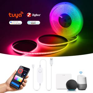 스마트 RGB WIFI COB LED 스트립 1m 2m 5m 투야 앱 알렉사 제어 TV 백라이트 방 장식 LED 테이프 다이오드 플렉시블 리본 5V USB
