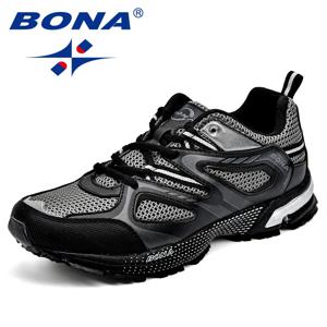 BONA 새로운 도착 클래식 스타일 남성 운동화 암소 분할 메쉬 남성 스포츠 신발 레이스 업 야외 조깅 신발
