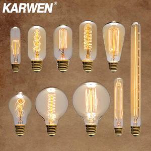 KARWEN 빈티지 에디슨 전구 E27 40w 220v 앰플 빈티지 전구 에디슨 램프 ST64 G80 G95 A19 T10 T45 필라멘트 백열등