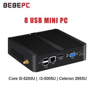 BEBEPC 팬리스 미니 인텔 i7 4500U i5 4200U 8USB 기가비트 이더넷 HDMI VGA 디스플레이 Win10/11 Linux Ubuntu 셋톱 박스 컴퓨터
