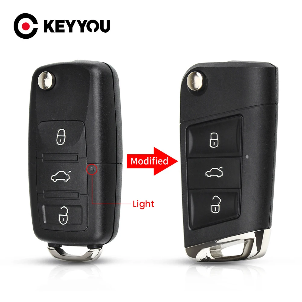KEYYOU 폭스 바겐 폭스 바겐 폴로 Passat B5 골프 MK5 비틀 수정 된 플립 원격 키 쉘 Fob 3 버튼 교체 자동차 키 커버