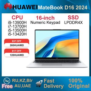 2024 화웨이 메이트북 D16 SE, D16 i9-13900H, i7-13700H, i5-13500H, i5-13420H, 16GB, 512GB, 1TB, 16 인치 SSD LPDDR4X 숫자 키패드