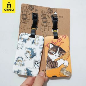 새로운 귀여운 상어 고양이 수하물 태그 만화 애니메이션 PVC 버스 카드 홀더 커버 휴대용 여행 가방 라벨 분실 방지 주소 카드 태그