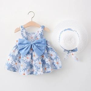 소녀 패션 원피스 작은 국화 걸이 스트랩, 큰 활 공주 원피스 파티 원피스, 0-3 세, 여름 신상