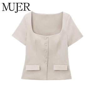 MUJER 여성용 버튼 조끼 가을 양복 조끼 반소매 조끼 탑 여성 오피스 여성용 맞춤형 조끼 streetwear 겉옷