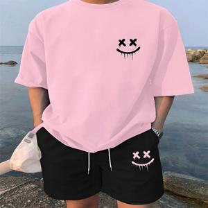 남성용 데일리 캐주얼 반팔 반바지 패키지, 어반 스트리트, 패셔너블한 티셔츠, 야외 스포츠, 남성용 반바지, 여름