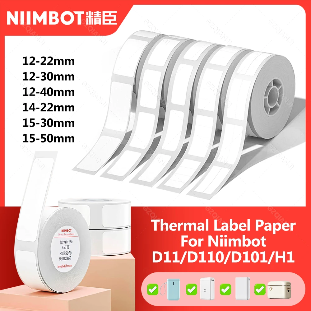 Niimbot 공식 D11 D110 D11H D101 프린터용 방수 열 스티커 종이 롤, 열 라벨 흰색 컬러 용지, 12-15mm