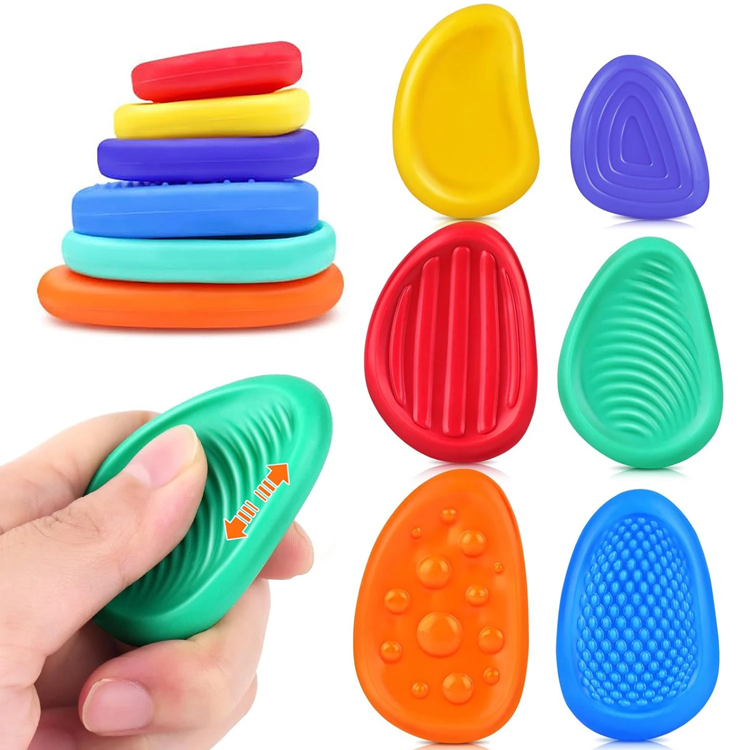 Fidget Toys 성인 감각 실리콘 스톤 6 팩 자폐증을위한 질감 어린이 진정 Fidget 스트레스 릴리프 장난감 어린이 선물