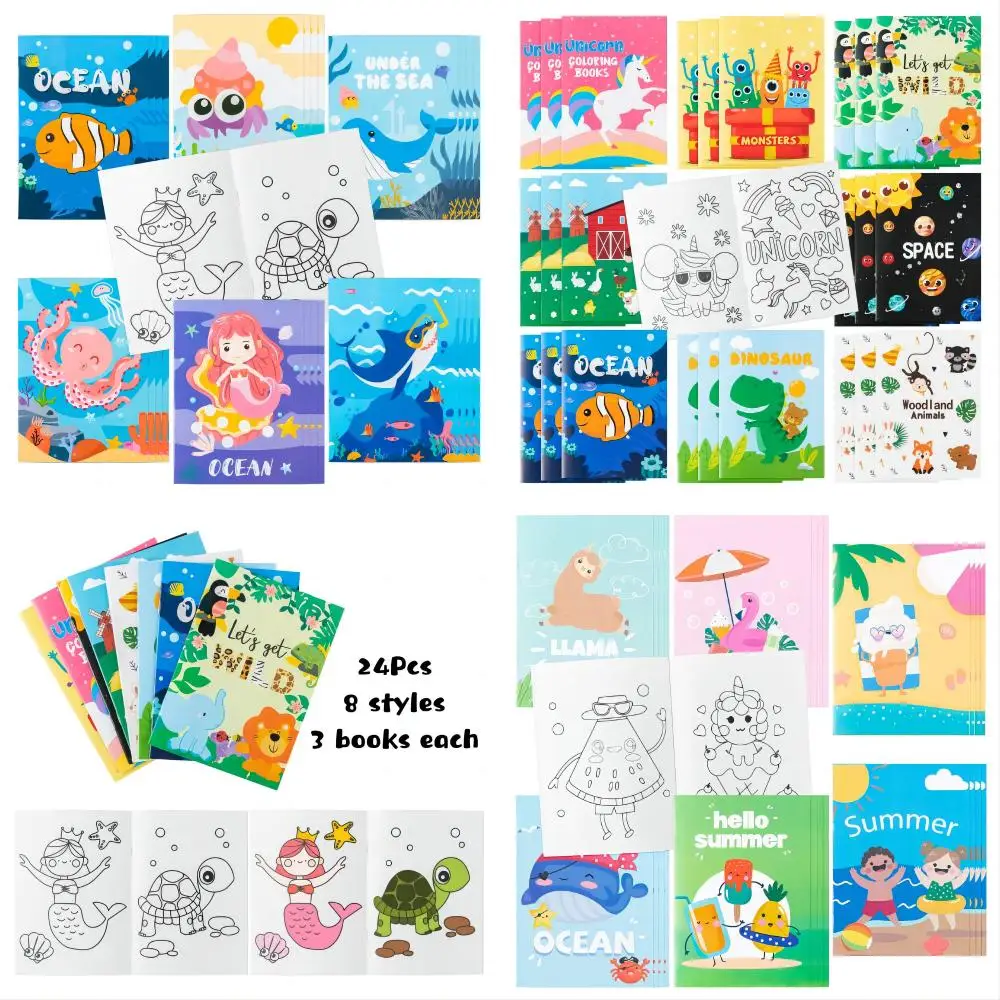 24pcs 색칠하기 책 색칠 페이지 대량 바다 다채로운 그림 DIY 아트 낙서 그림 학습 컬러 소책자 예술 초보자
