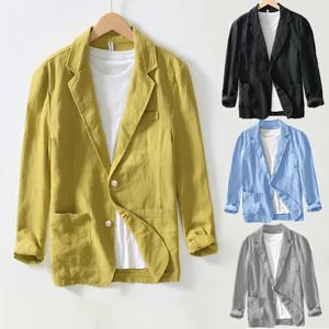 남성용 세련된 레트로 리넨 블레이저 캐주얼 비즈니스 정장, 젊고 루즈한 정장 재킷 - 린넨 70%, 면 30% - 8가지 색상