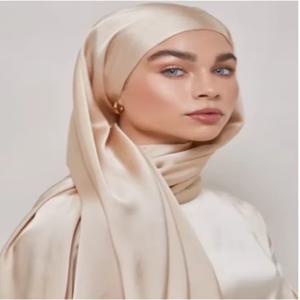 실크 새틴 Hijab 스카프 이슬람 여성 베일 Headwraps Shawls 이슬람 미디어 실크 Headscarves 이슬람 패션 이슬람 의류 라마단