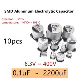 10PCS SMD 알루미늄 전해 콘덴서 1 미크로포맷 2.2 미크로포맷 4.7 미크로포맷 10 미크로포맷 22 미크로포맷 47 미크로포맷 100 미크로포맷 220 미크로포맷 330 미크로포맷 470 미크로포맷 1000 미크로포맷 6.3V 10V 16V 25V 35V 50V
