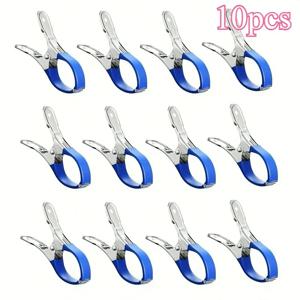 플라스틱 손잡이가있는 10pcs 내구성 스테인레스 스틸 풀 커버 클립-헤비 듀티 방풍 스프링 클립 빨랫줄 클립