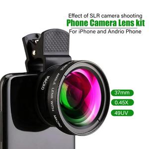 2025 Nova atualização 2 em 1 Lente super grande angular de 0,45x e lente macro HD de 12,5x para iPhone 16 15 14 Samsung Xiaomi Kit de lentes de câmara para telemóvel Google Android Acessórios
