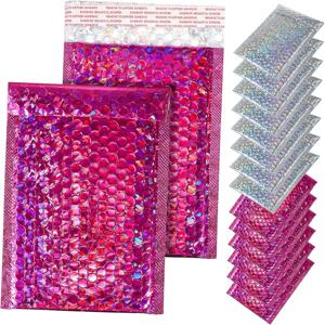 100 Pcs 홀로그램 버블 메일러, 금속 버블 메일러, 방수 폴리 패딩 봉투, 셀프 씰링 쿠션 봉투