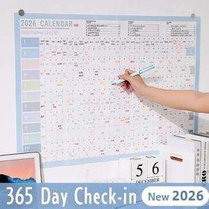 2026년 최신 대형 벽걸이 달력 365일 플래너 시트 할 일 목록 체크인 계획 일일 주간 어젠다 스케줄 정리함