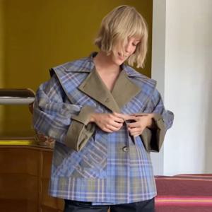 세련된 양면 코트 여성 캐주얼 세련된 느슨한 줄무늬 윈드 브레이커 가을 유행 디자이너 Y2k 눈길을 끄는 streetwear