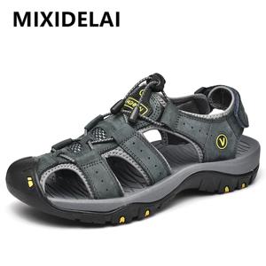 MIXIDELAI 정품 가죽 남성 신발 여름 새로운 대형 남성 샌들 남성 샌들 패션 샌들 슬리퍼 빅 사이즈 38-47