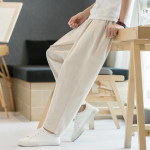 봄 코튼 린넨 바지 남성 탄성 허리 캐주얼 하렘 바지 느슨한 운동복 중국어 번체 바지 Pantalons homme