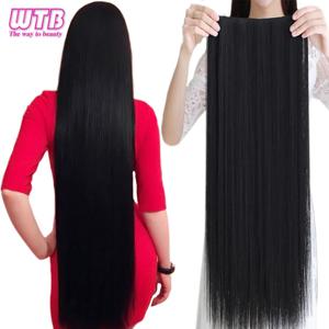 WTB 합성 100cm 5 클립 헤어 익스텐션 내열성 롱 스트레이트 블랙 가짜 헤어 피스 여성용 Natural Fake Hair 5 Siz