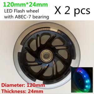 100mm 110mm 120mm 성인 청소년 스쿠터 휠 24mm 28mm 인라인 사이클링 스쿠터 타이어 다채로운 LED 플래시 샤인 라이트 2pcs
