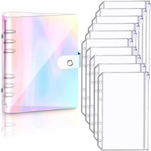 새로운 A6 투명 소프트 PVC 노트북 바인더 커버 플래너 6 링 루스 리프 폴더 10 PCS 포켓이있는 현금 예산 봉투 시스템