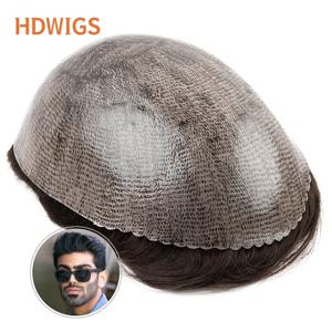 남자 Toupee 전체 PU 0.12-0.14cm ISKIN 매듭 남자 모세관 보철물 진짜 인도 인간의 머리 가발 웨이브 스트레이트 헤어 피스