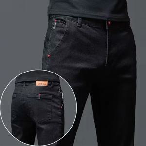솔리드 컬러 코튼 블랙 다크 그레이 청바지 남성 바지 클래식 슬림 스트레치 캐주얼 한국 패션 청소년 남성 데님 바지