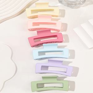머리 발톱 클립 아이스크림 색상 두꺼운 머리카락을위한 6 Pcs, 여성용 사각형 헤어 클립 직사각형 미끄럼 방지 아크릴 바나나 턱 클립