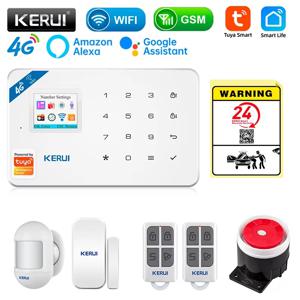 KERUI 보안 경보 시스템 키트 W184 4G WIFI GSM 경보 무선 홈 Tuya 스마트 APP 제어 모션 센서 도난 지원 Alexa