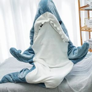 상어 담요 성인 만화 침낭 상어 Onesie 침낭 파자마 후드 따뜻한 플란넬 재미 있은 Homewear 겨울 따뜻한 담요